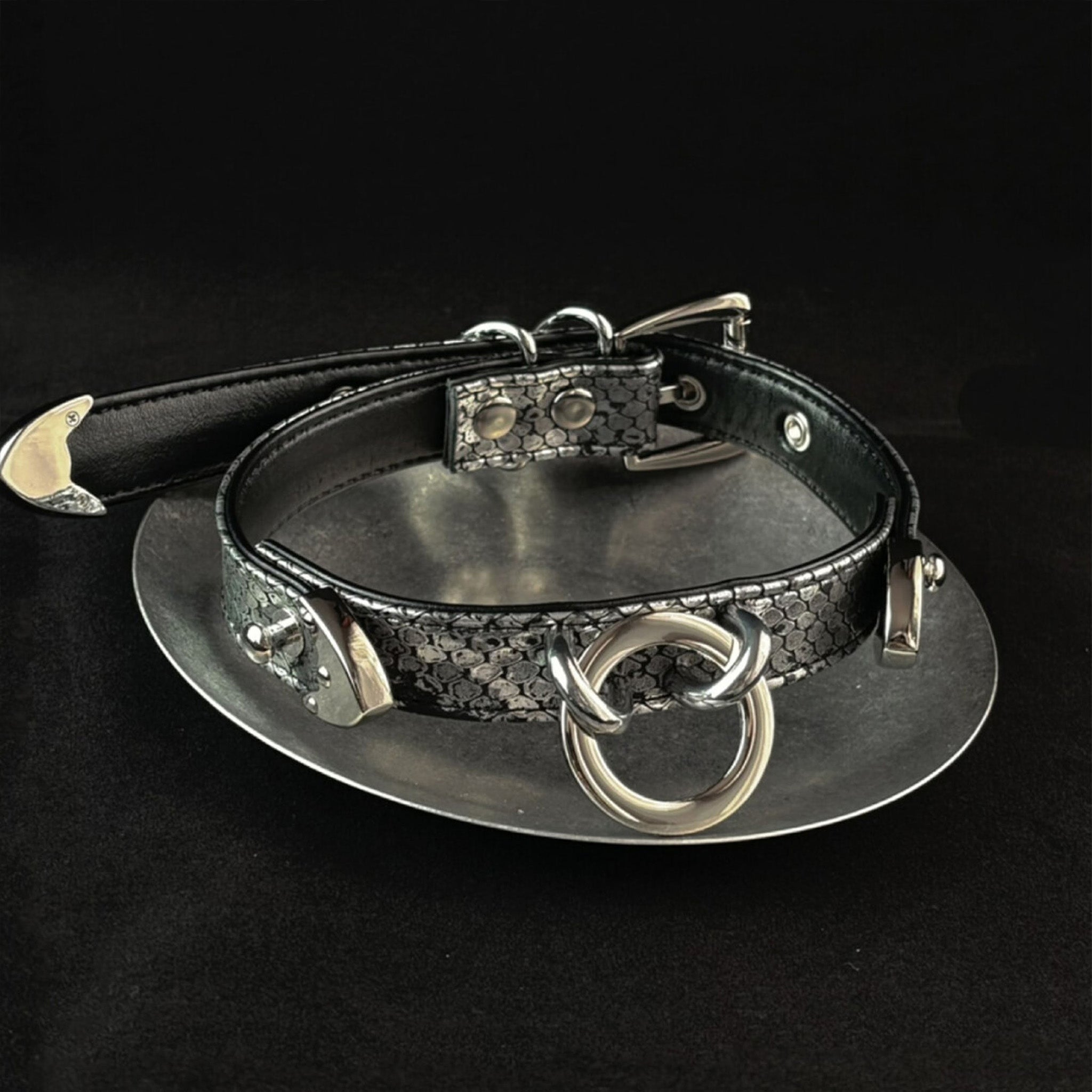 【Black Galaxy】Dog Collar & Leash & Pet ID Tag-Set