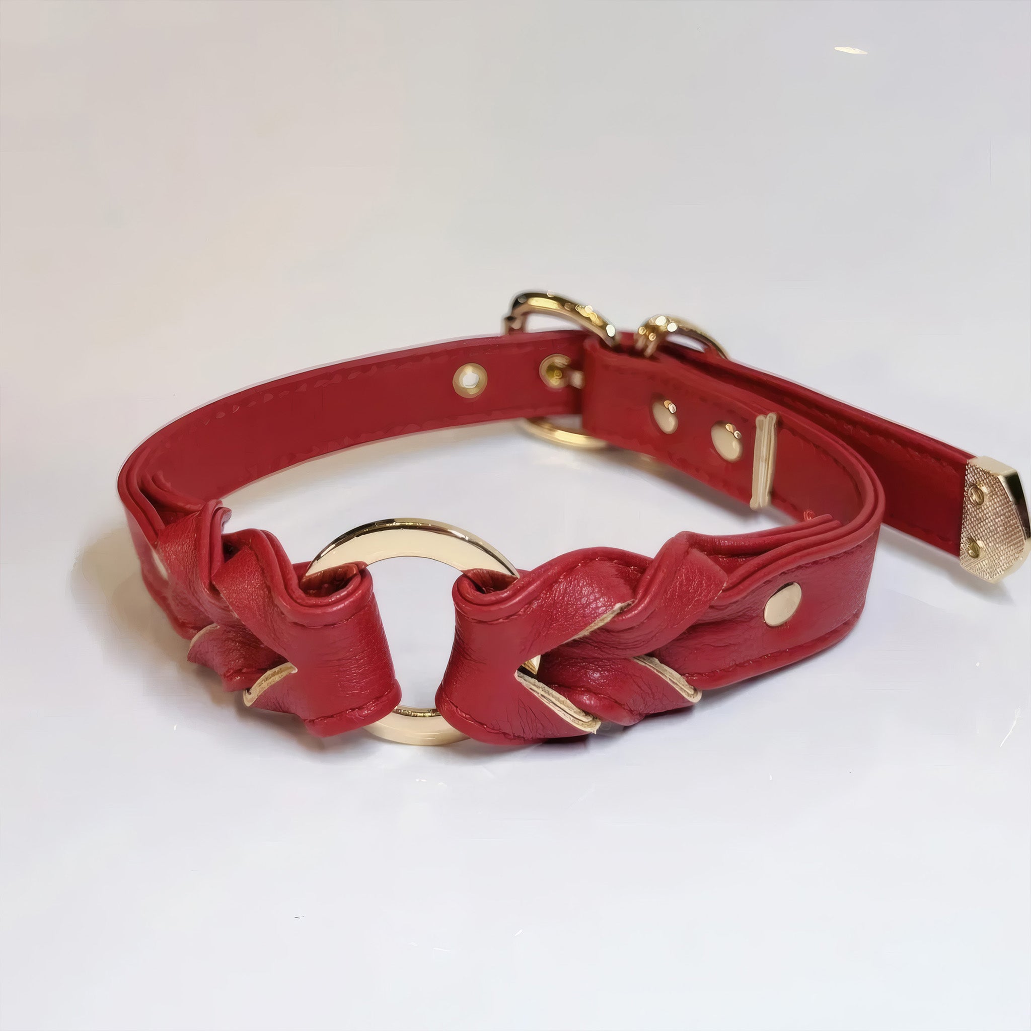 【Red Bloom】Dog Collar & Leash & Pet ID Tag-Set