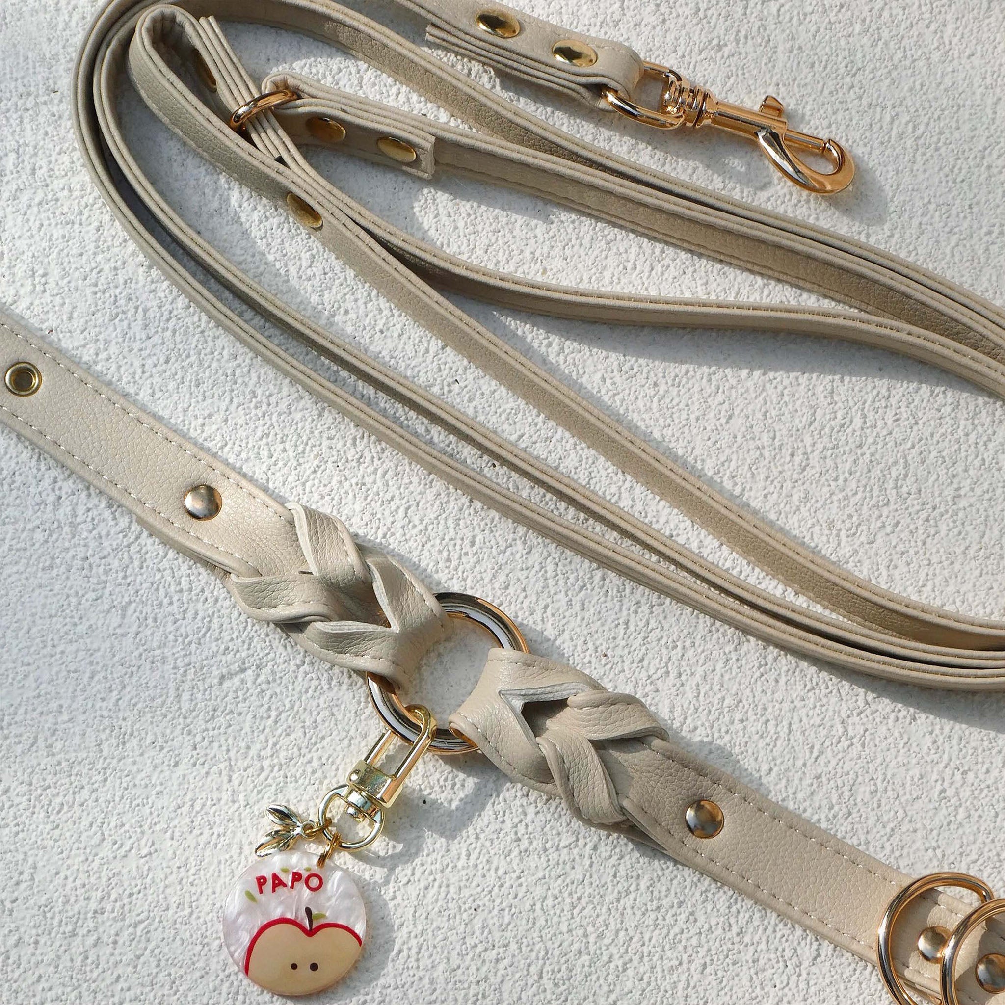 【Cream Dune】Dog Collar & Leash & Pet ID Tag-Set