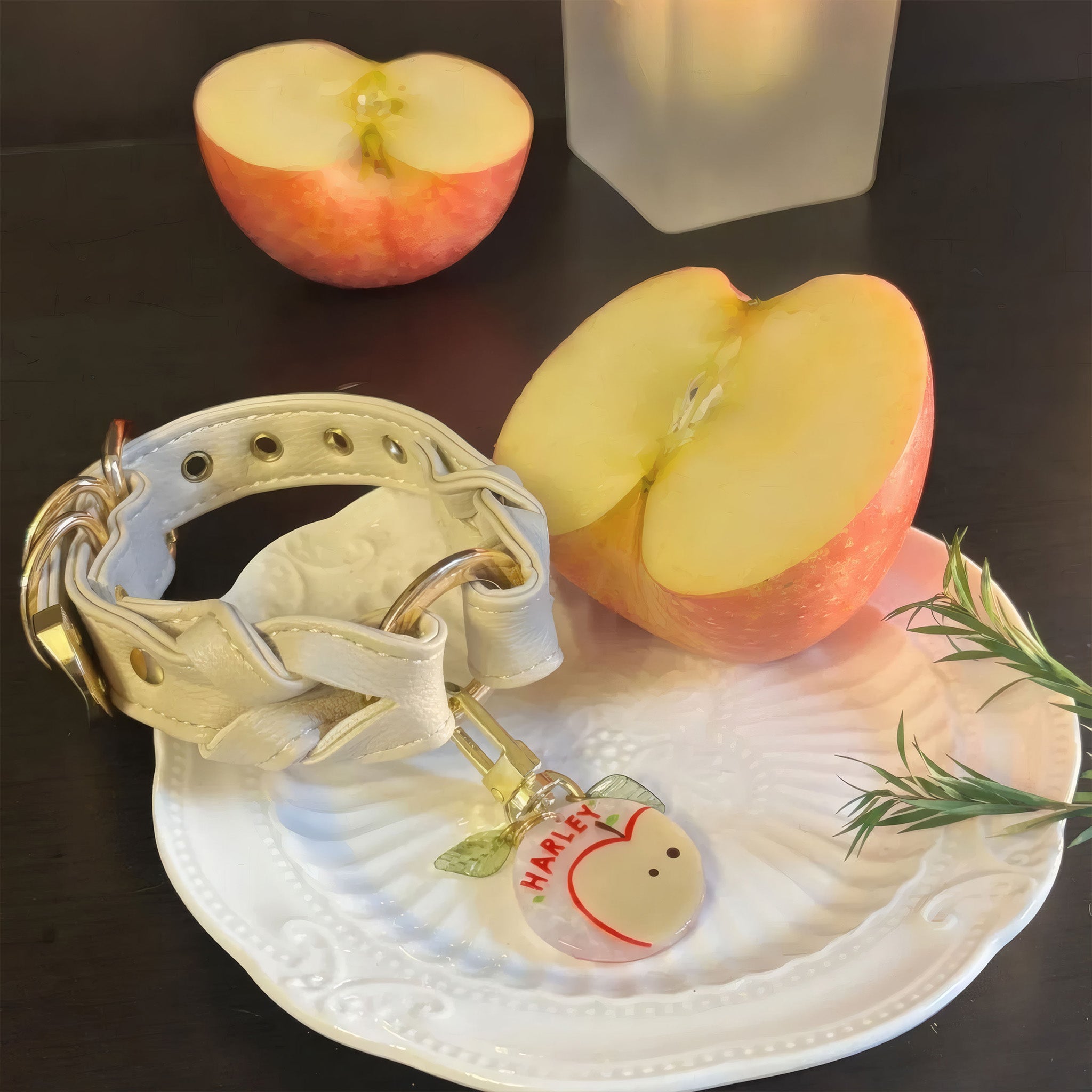 【Cream Dune】Dog Collar & Leash & Pet ID Tag-Set