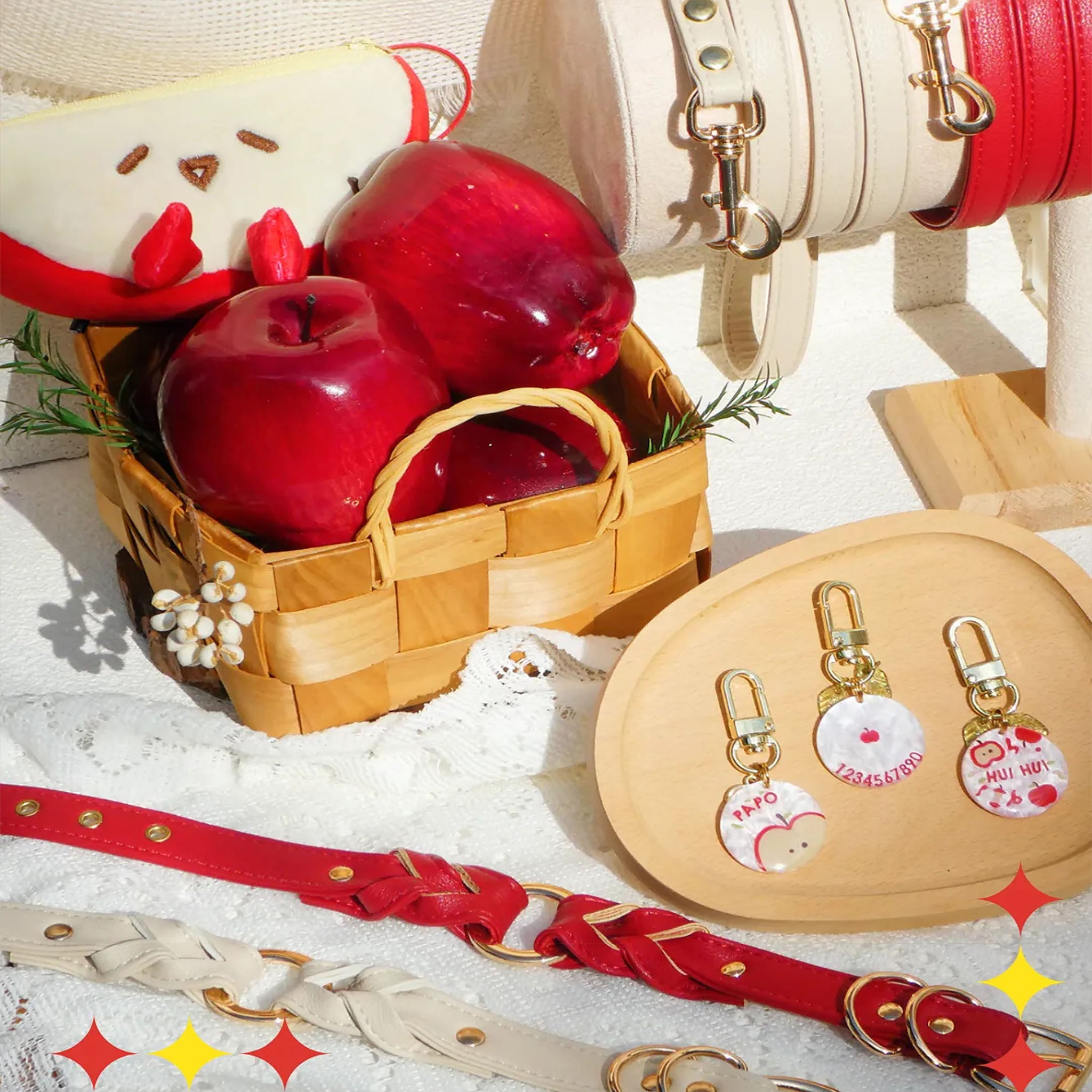 【Cream Dune】Dog Collar & Leash & Pet ID Tag-Set