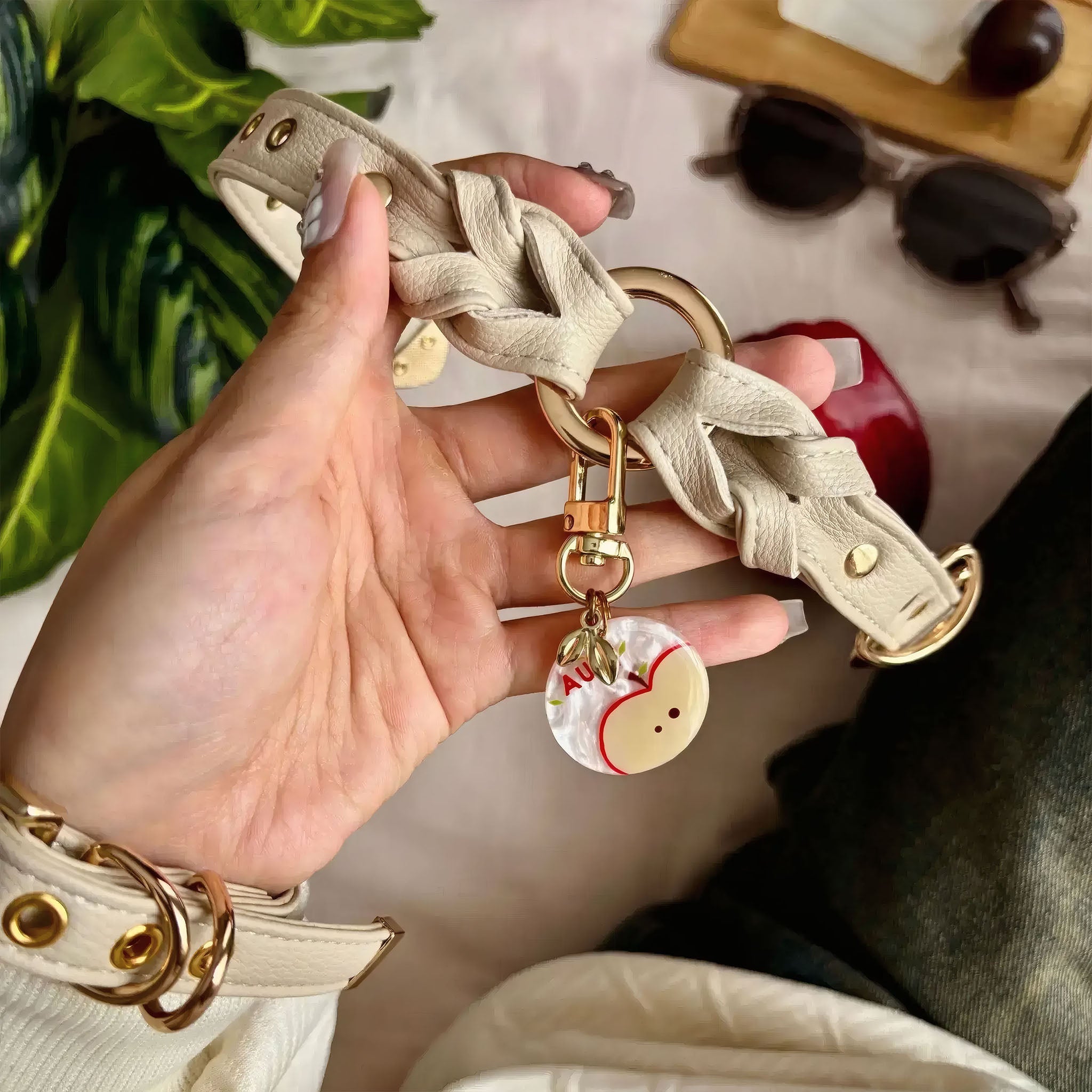 【Cream Dune】Dog Collar & Leash & Pet ID Tag-Set