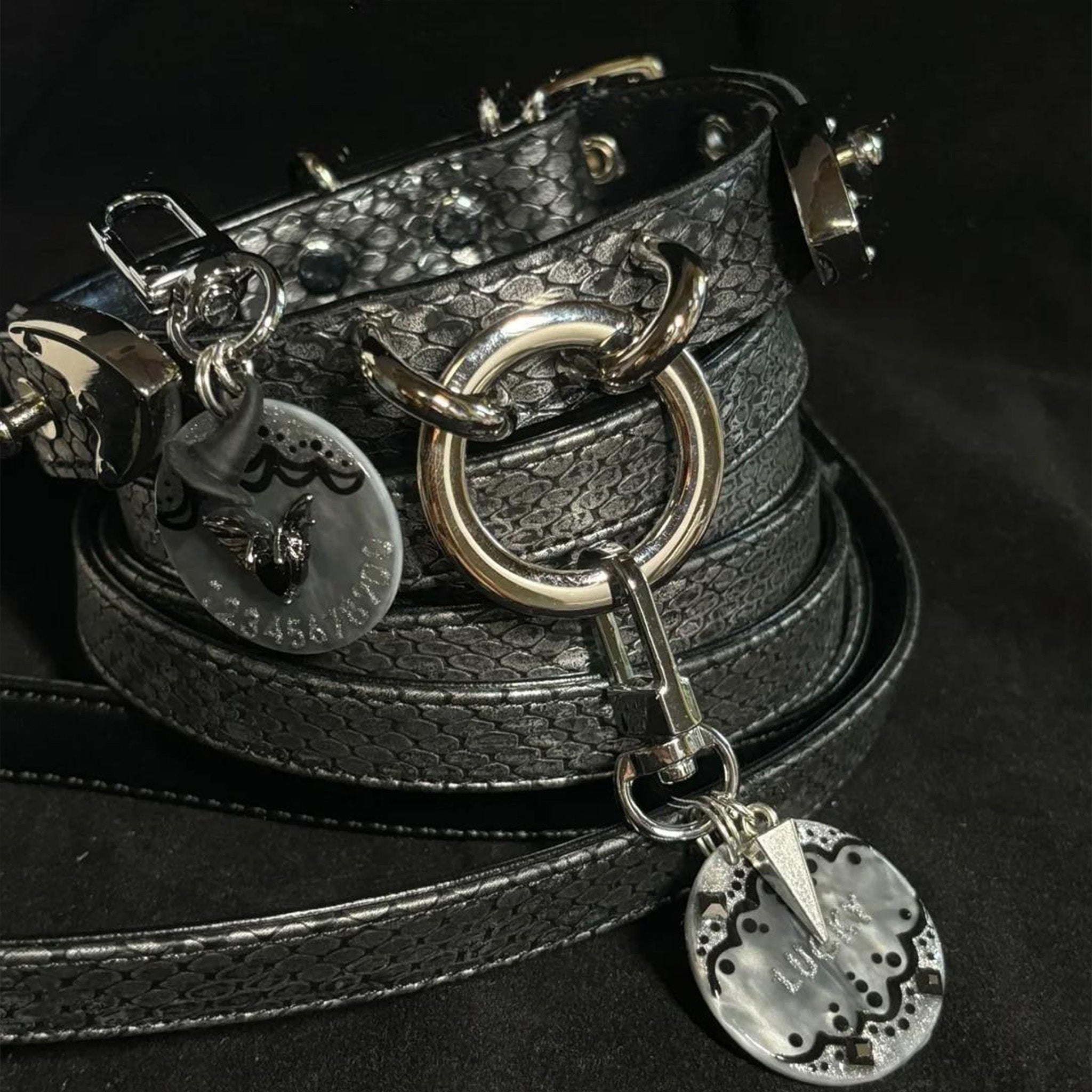 【Black Galaxy】Dog Collar & Leash & Pet ID Tag-Set