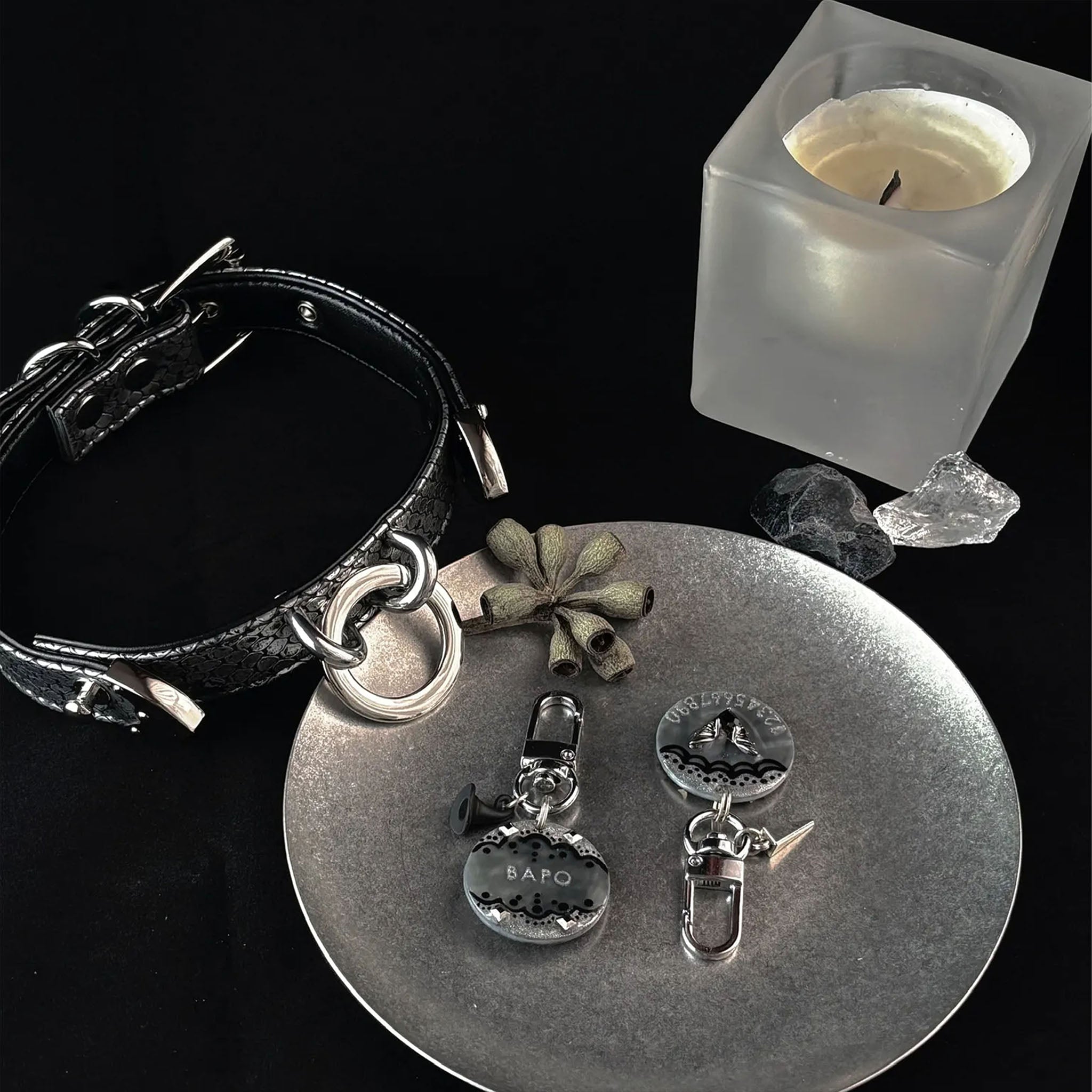 【Black Galaxy】Dog Collar & Leash & Pet ID Tag-Set