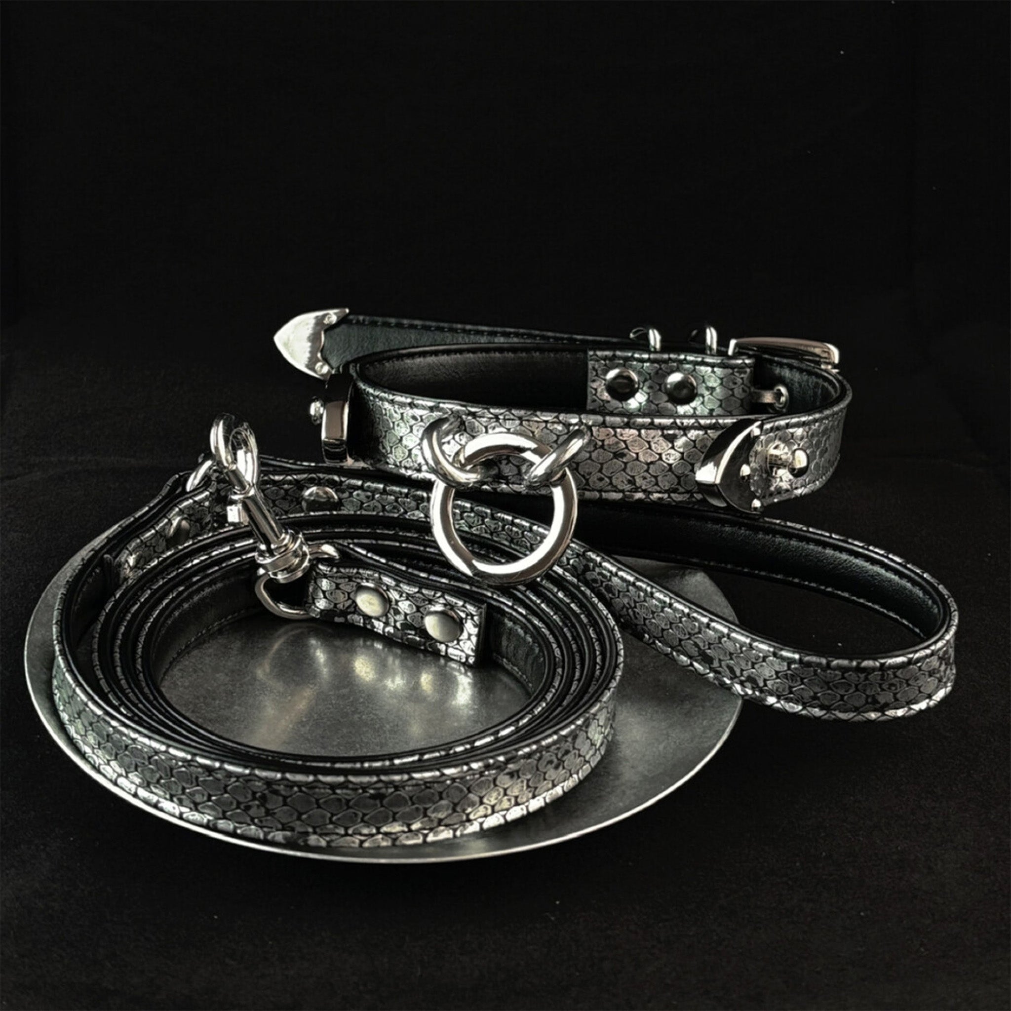 【Black Galaxy】Dog Collar & Leash & Pet ID Tag-Set