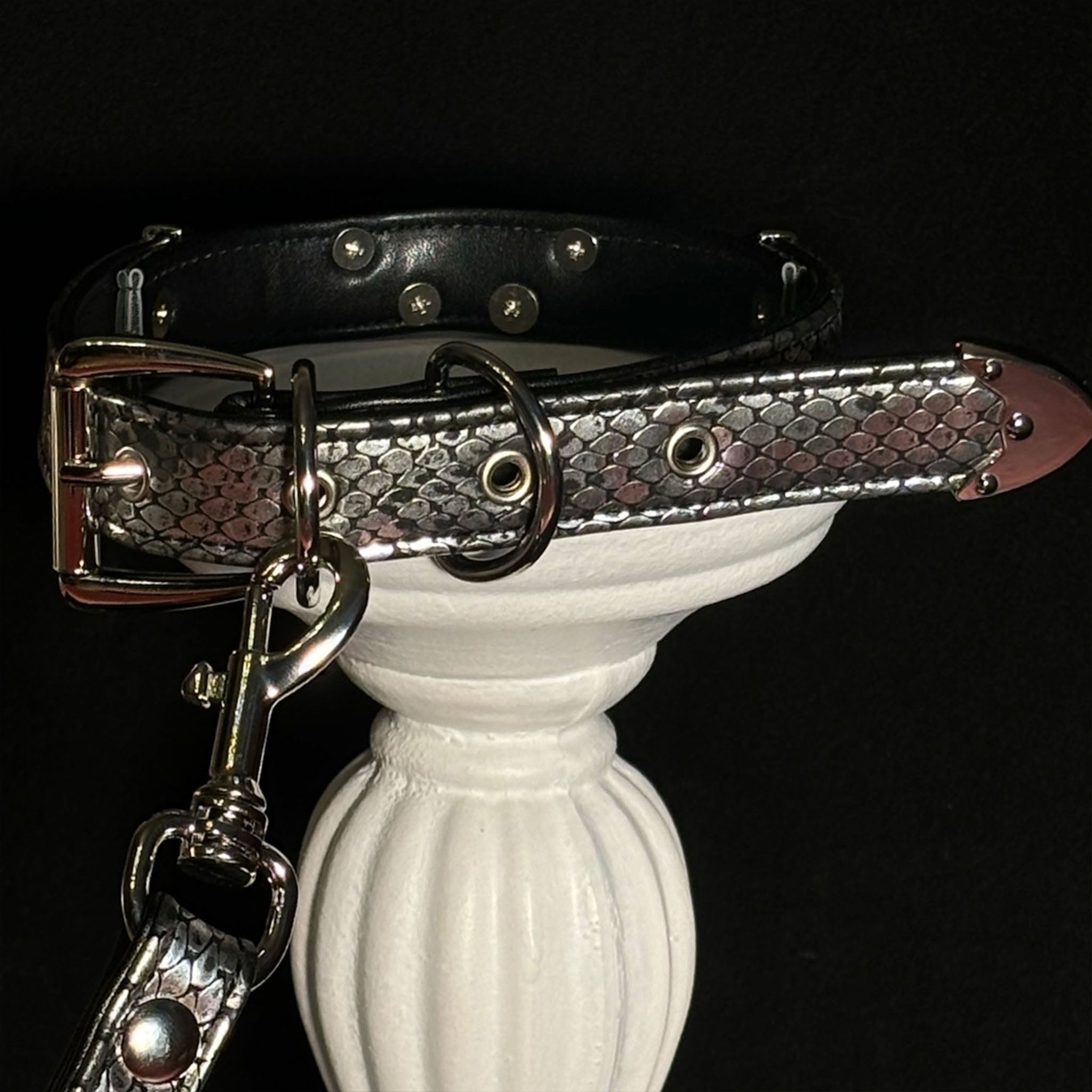 【Black Galaxy】Dog Collar & Leash & Pet ID Tag-Set