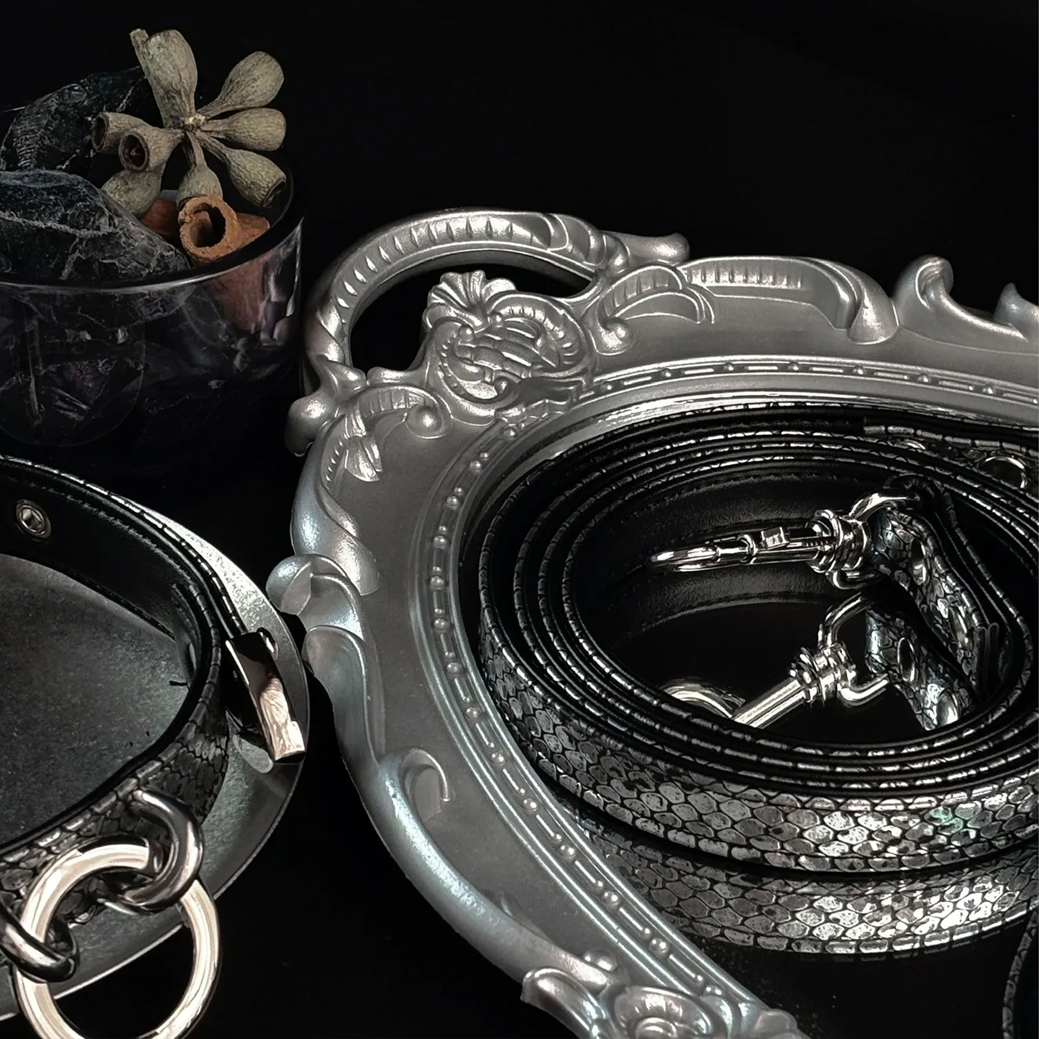【Black Galaxy】Dog Collar & Leash & Pet ID Tag-Set