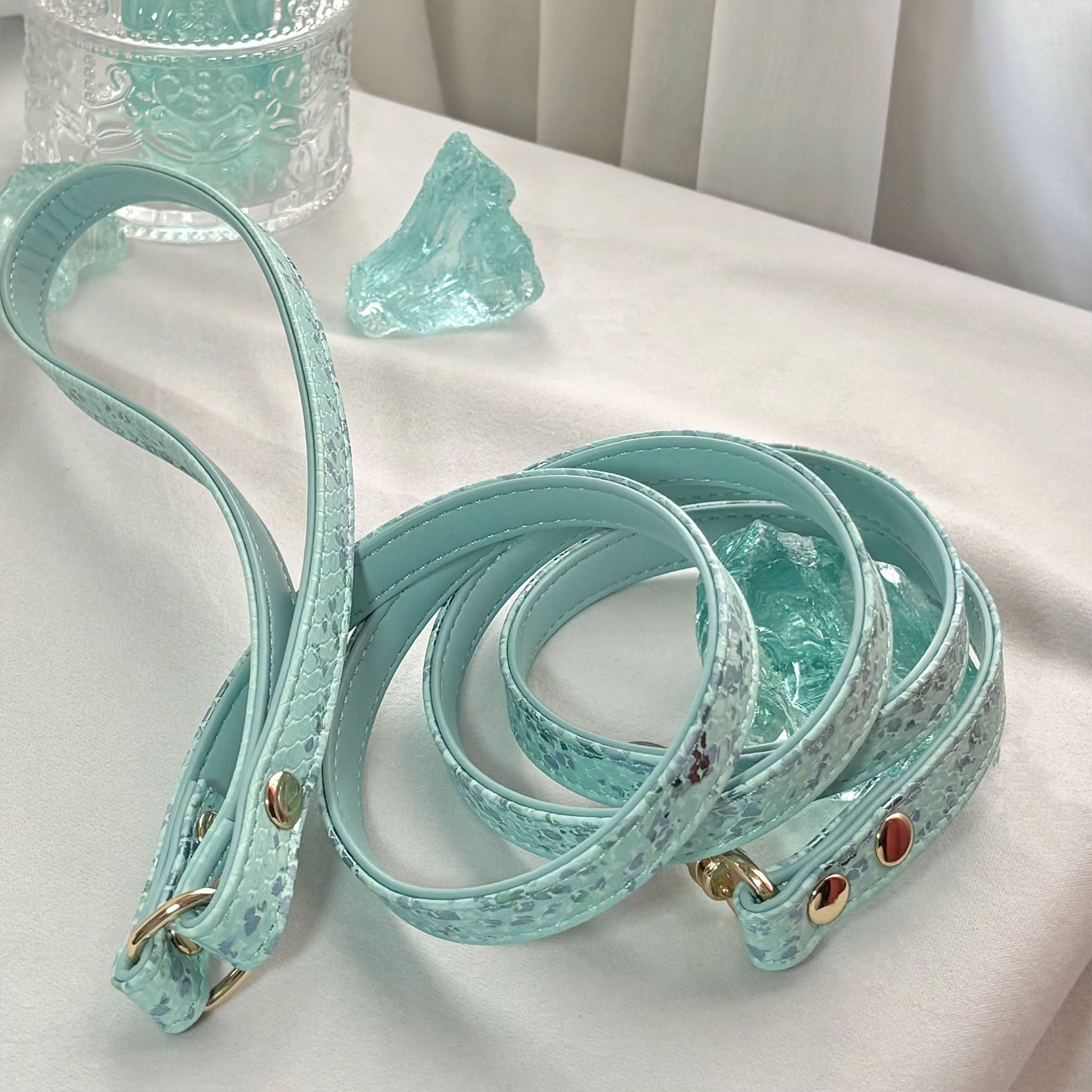 【Blue Lagoon】Dog Collar & Leash & Pet ID Tag-Set