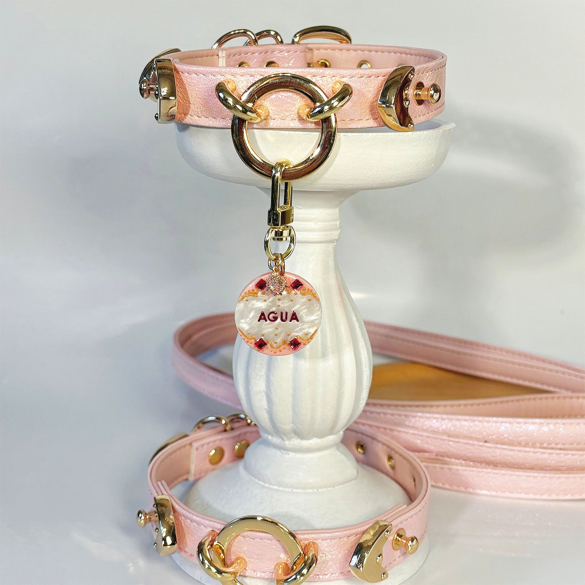 【Pink Aurora】Dog Collar & Leash & Pet ID Tag-Set