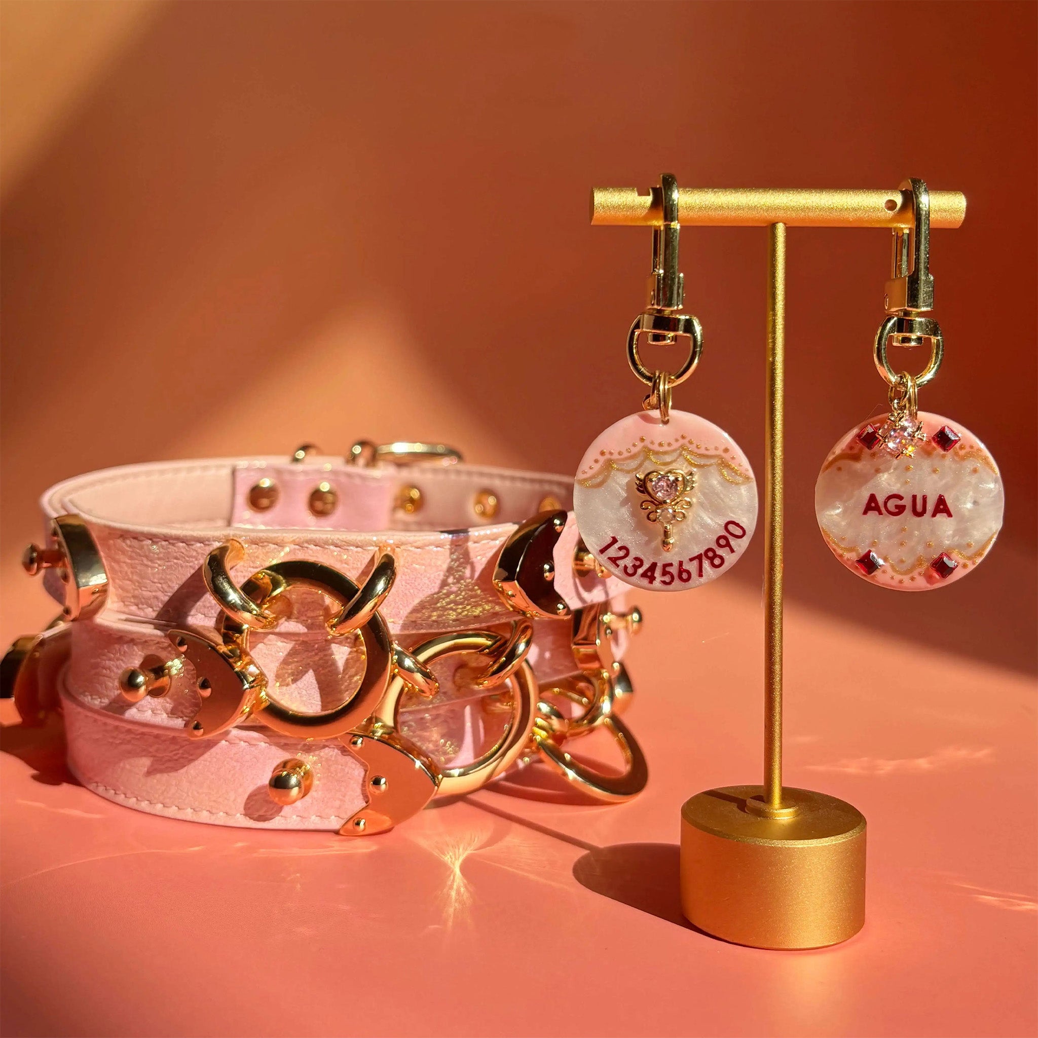 【Pink Aurora】Dog Collar & Leash & Pet ID Tag-Set