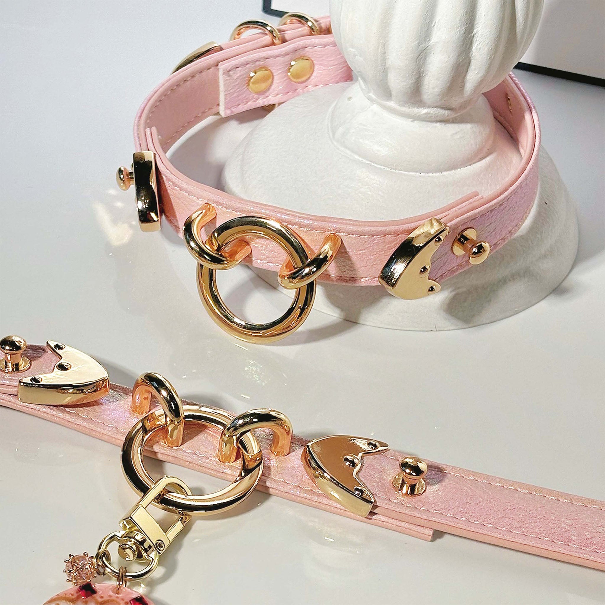 【Pink Aurora】Dog Collar & Leash & Pet ID Tag-Set