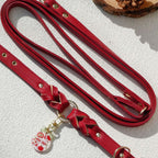 【Red Bloom】Dog Collar & Leash & Pet ID Tag-Set