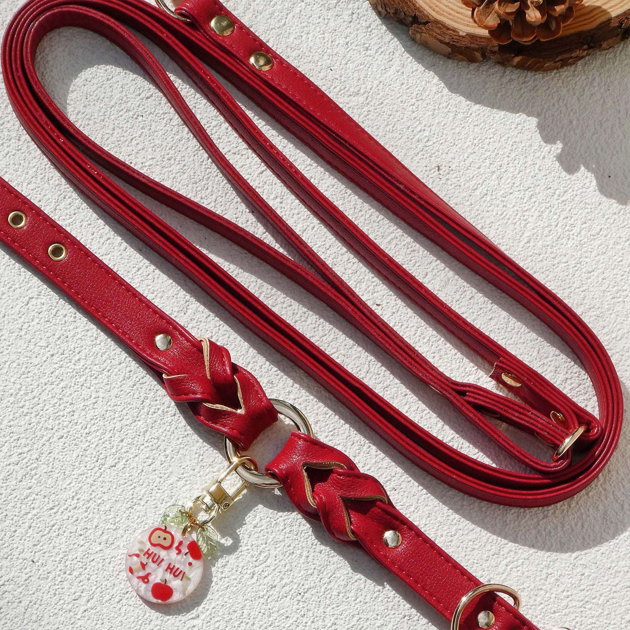 【Red Bloom】Dog Collar & Leash & Pet ID Tag-Set
