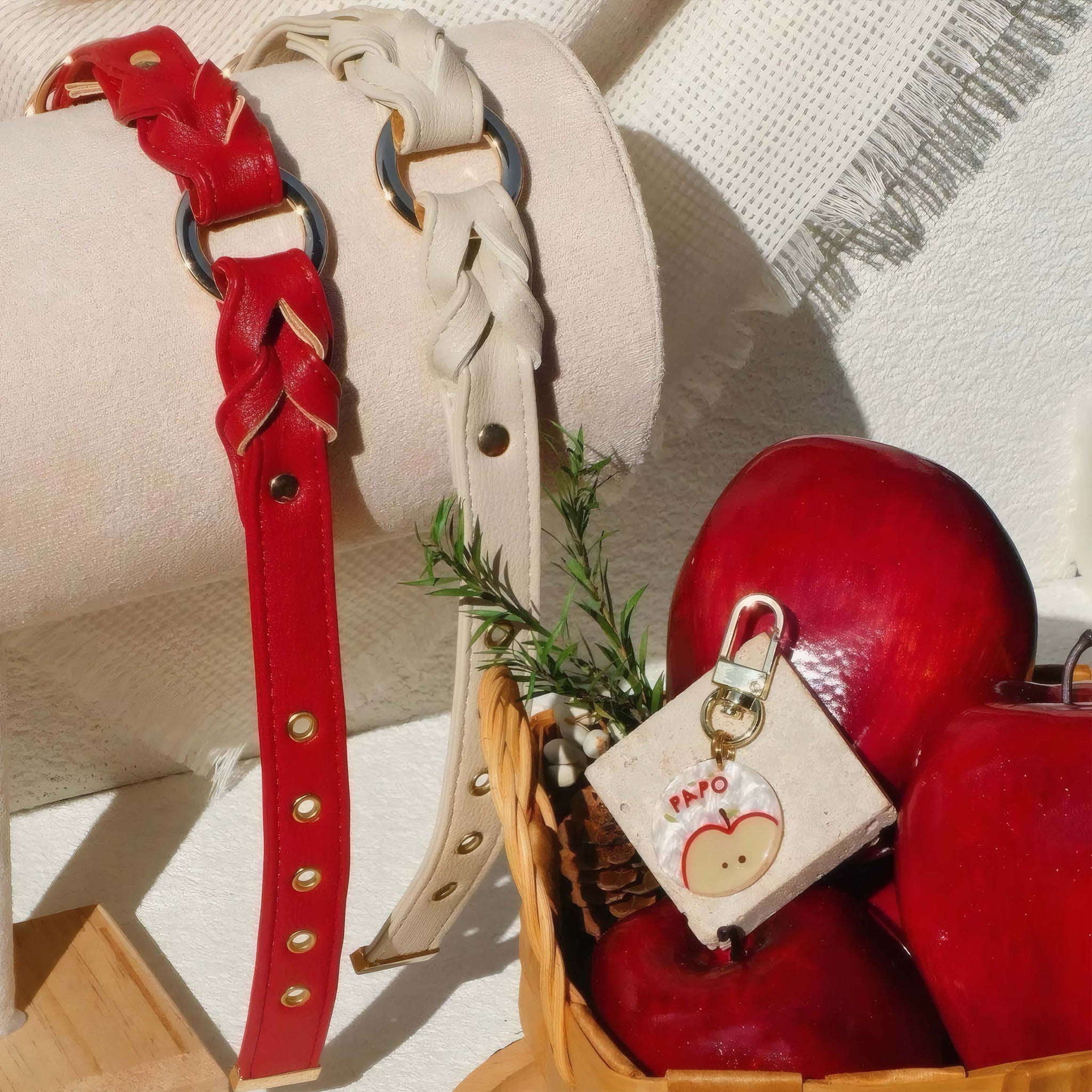【Red Bloom】Dog Collar & Leash & Pet ID Tag-Set