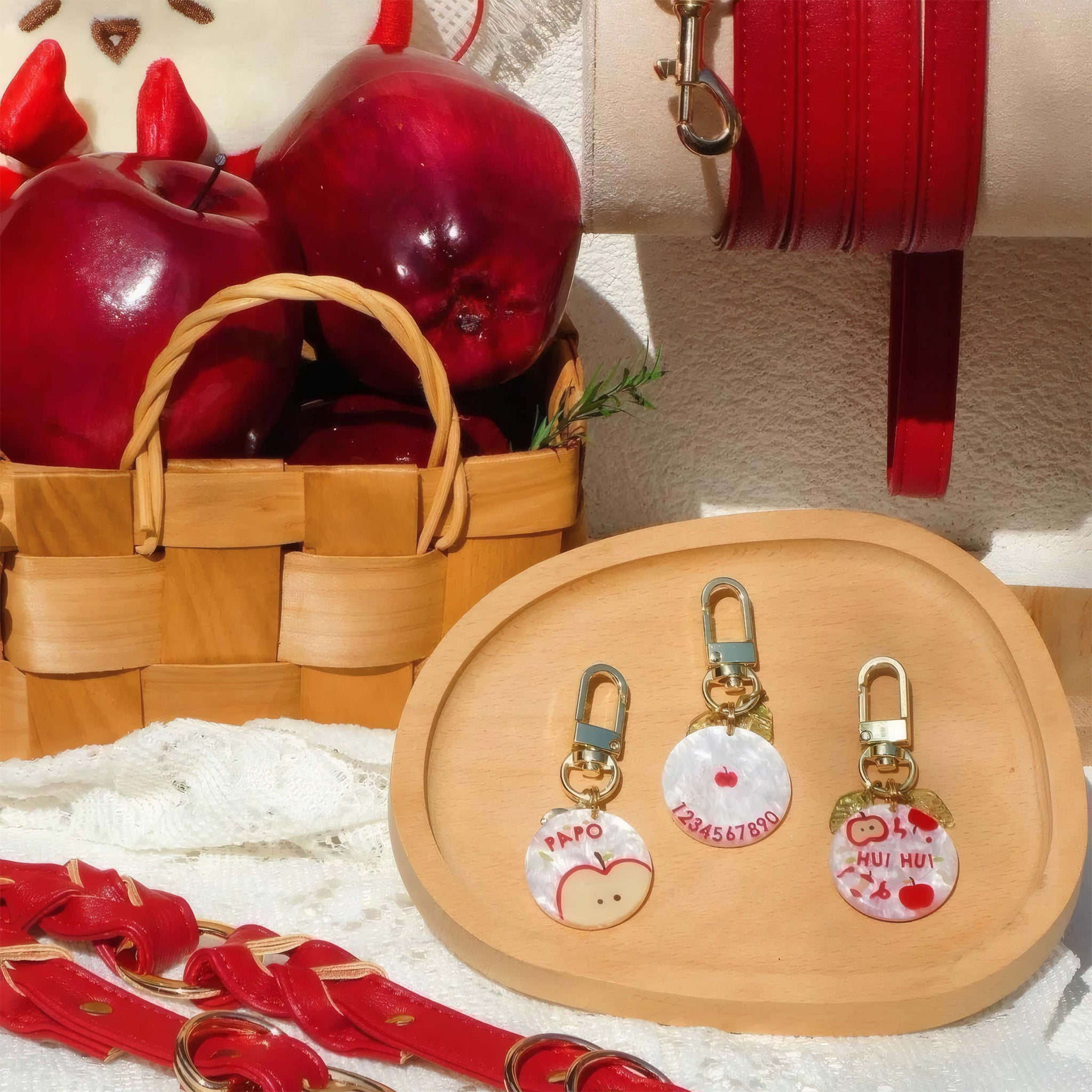 【Red Bloom】Dog Collar & Leash & Pet ID Tag-Set