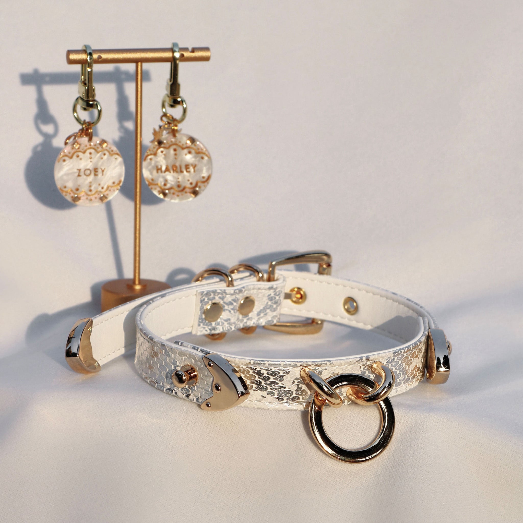 【Silver Frost】Dog Collar & Leash & Pet ID Tag-Set