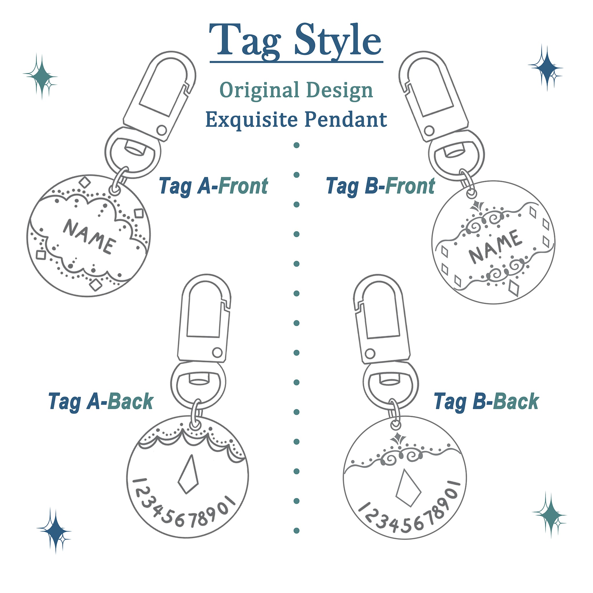 【Blue Lagoon】Dog Collar & Leash & Pet ID Tag-Set